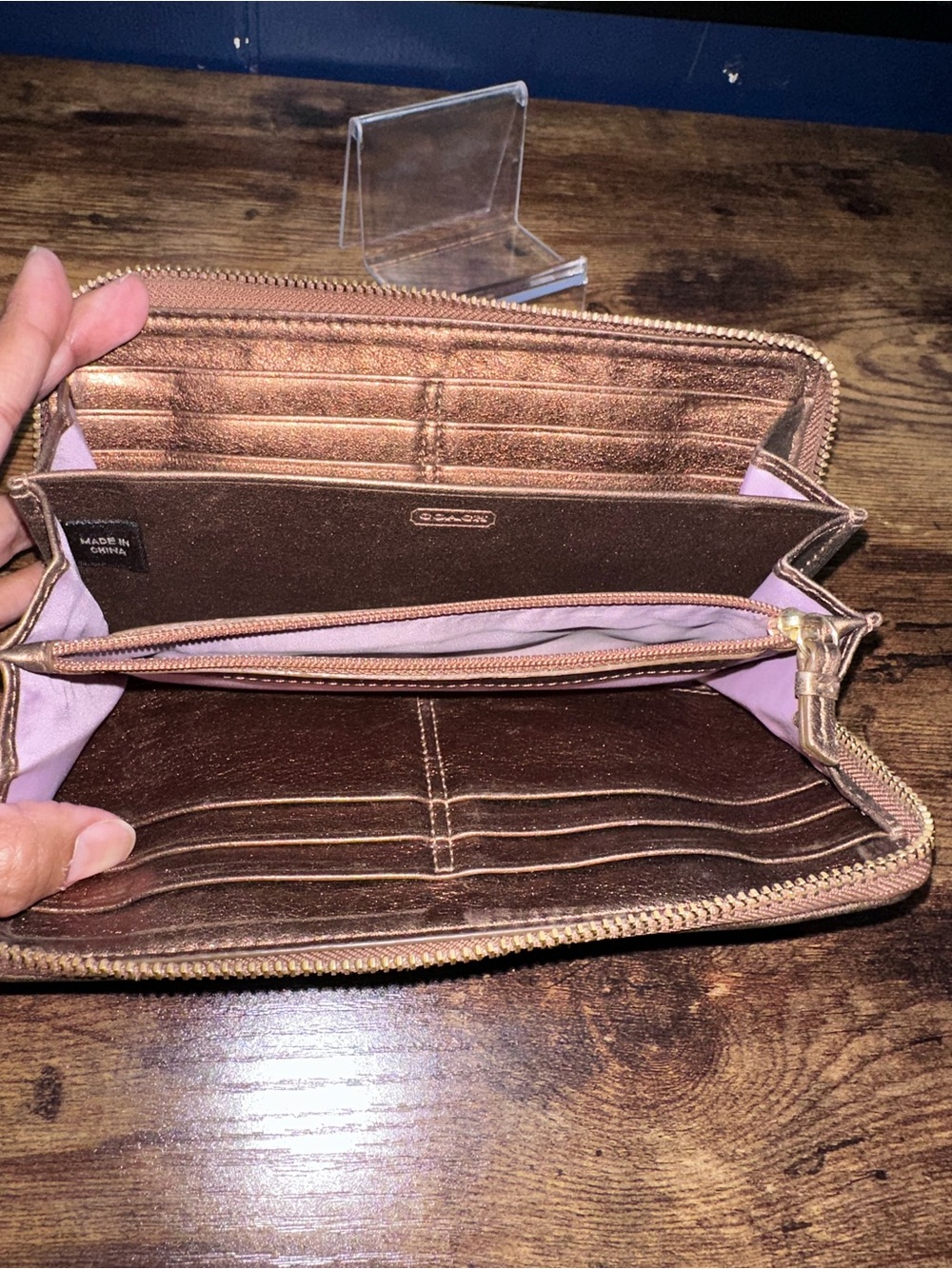 COACH Zoe Vintage Metallic Legacy Bronze Leather Zip Wallet with Buckle Detail - Picture 9 of 12